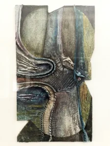 Malerei von Mechtild Gerhards „Vogel-Fisch“, Mischtechnik, 16x40 cm