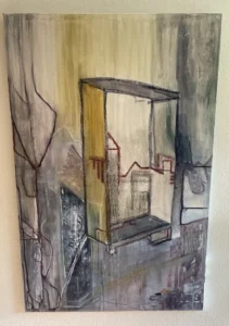 Malerei von Mechtild Gerhards „Behausung II“, Mischtechnik, 80x120 cm